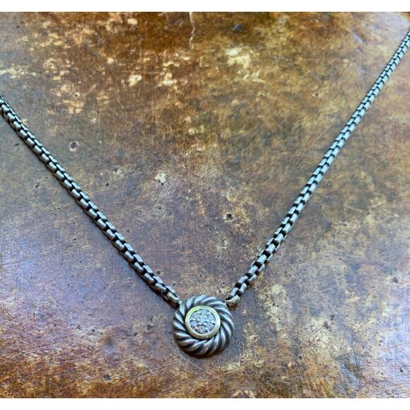 David Yurman Sterling Silver, 18K Gold and Diamond Necklace - Picture 3 of 7